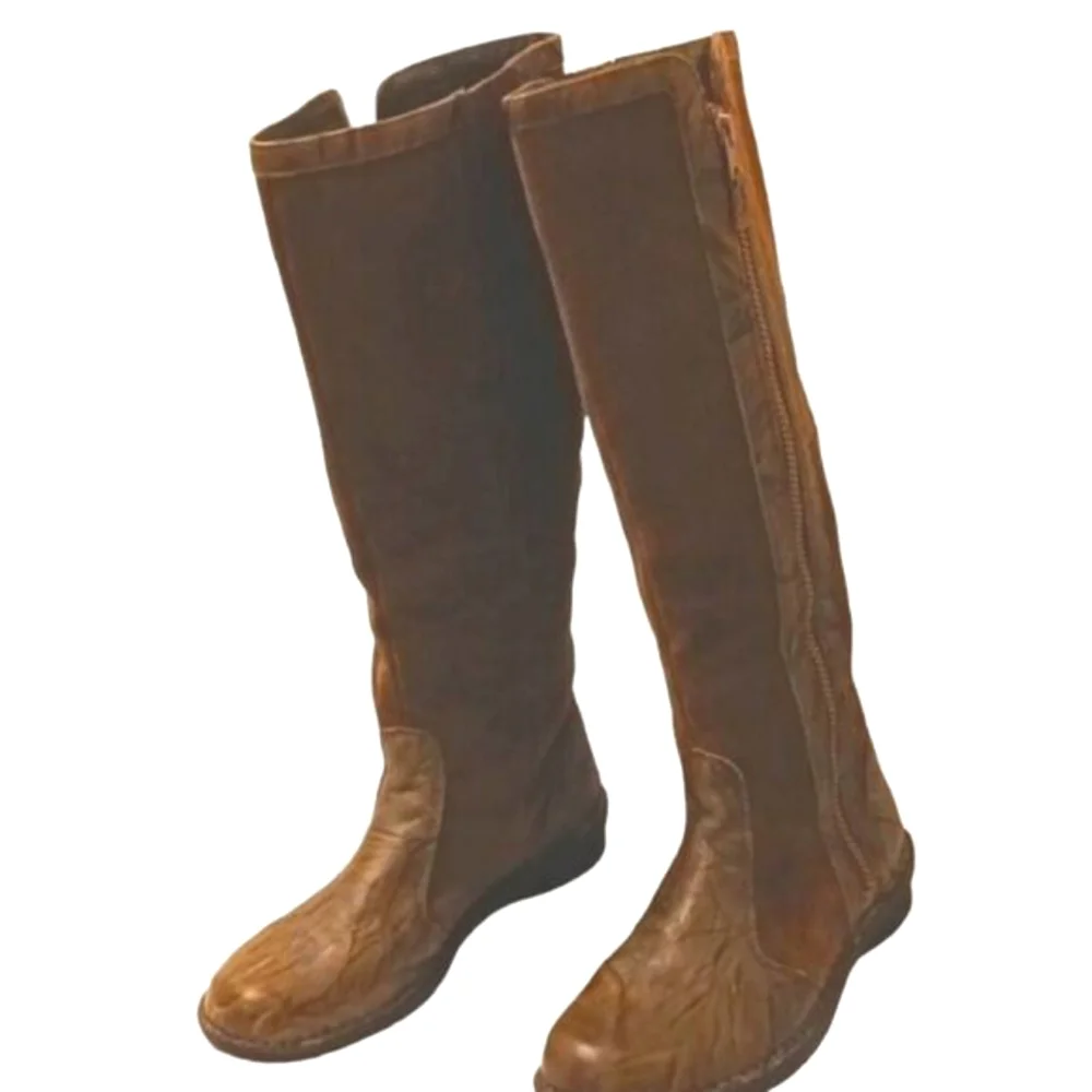 Clarks Leather Suede‎ Knee High Riding Boots Sz 9M COMFORT Sole BOHO KHAKI BROWN